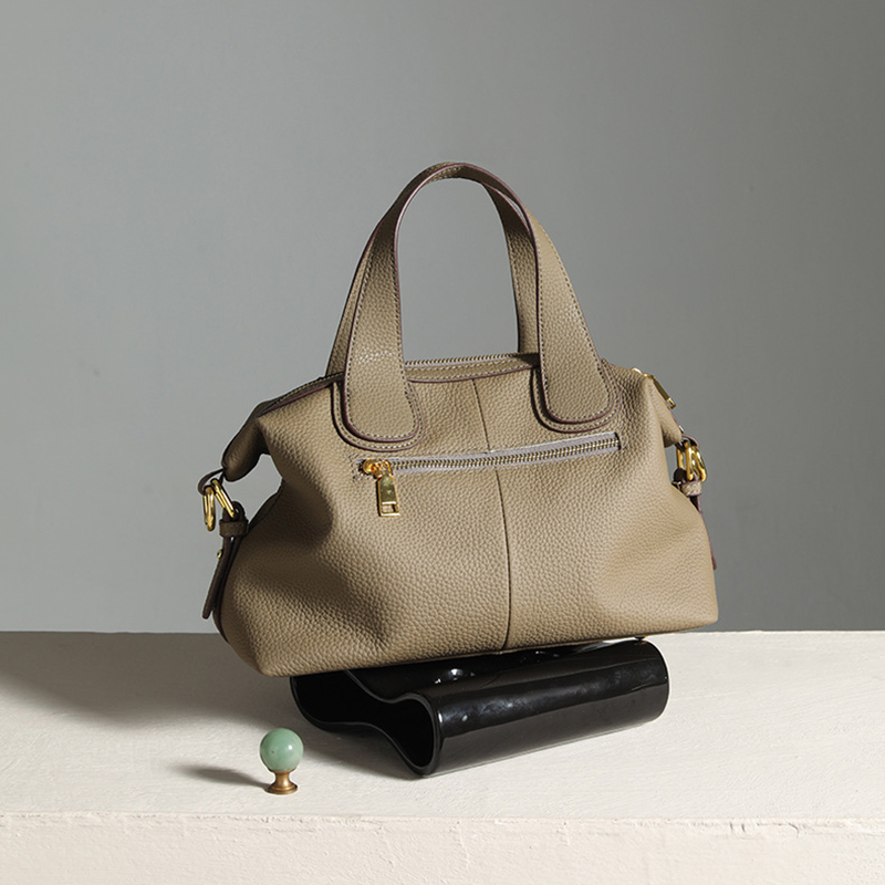 Minimalistische Damen Vollnarbenleder Reißverschluss Crossbody Schulterriemen Top Handle Tasche