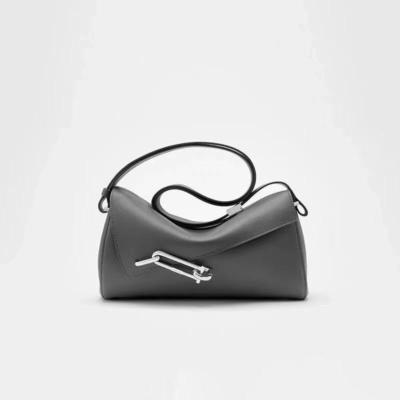 Damen Vintage Cowhide Leder Asymmetrische Klappe Crossbody Umhängetasche In Silber Schloss