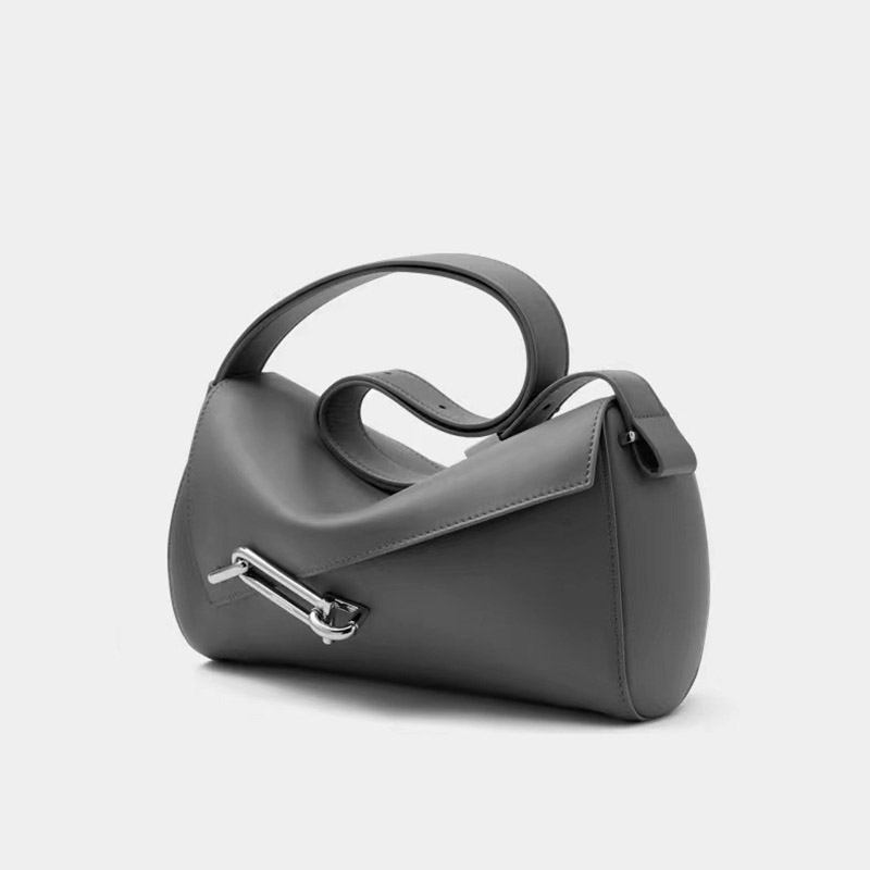 Damen Vintage Cowhide Leder Asymmetrische Klappe Crossbody Umhängetasche In Silber Schloss