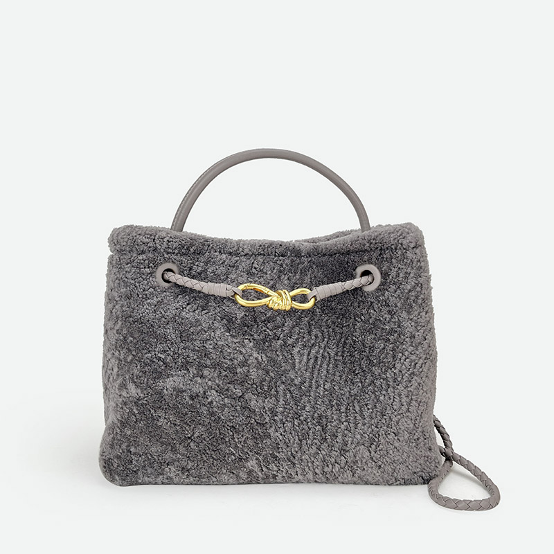 Femmes Vintage Lambswool Plush Metal Bow Shoulder Crossbody Handbag