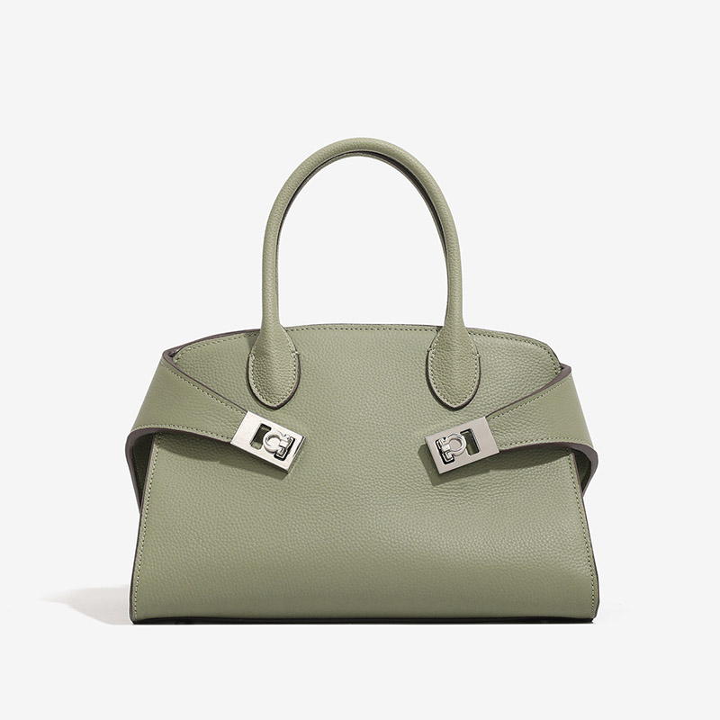 Minimalistische Damen Vollnarbenleder Schulter Crossbody Top Handle Tasche mit silberner Hardware
