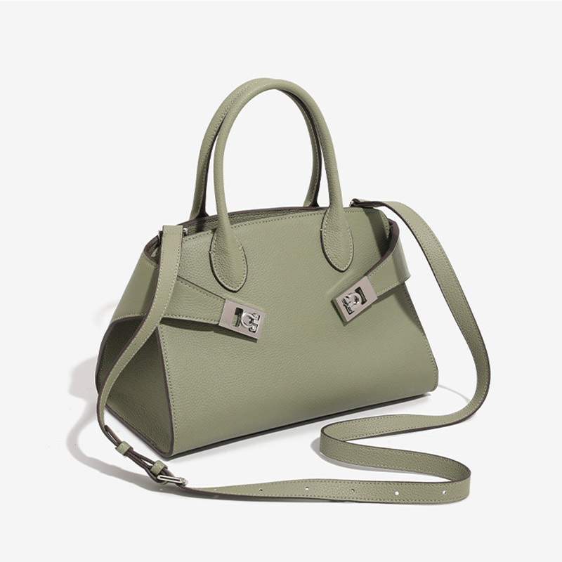 Minimalistische Damen Vollnarbenleder Schulter Crossbody Top Handle Tasche mit silberner Hardware
