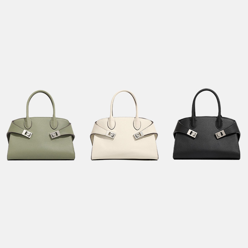 Minimalistische Damen Vollnarbenleder Schulter Crossbody Top Handle Tasche mit silberner Hardware