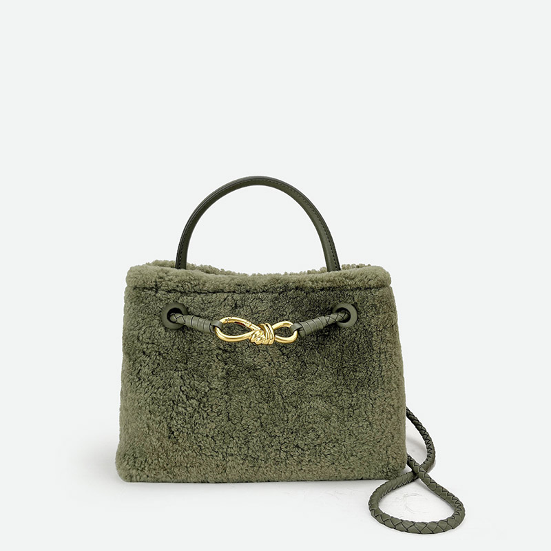 Femmes Vintage Lambswool Plush Metal Bow Shoulder Crossbody Handbag