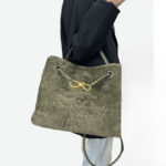 Femmes Vintage Lambswool Plush Metal Bow Shoulder Crossbody Handbag