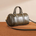 Women's Vintage Top-Grain Leather Pillow-Shaped Zipper Crossbody Shoulder Handbag In Gold Hardware