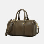 Women's Vintage Top-Grain Leather Pillow-Shaped Zipper Crossbody Shoulder Handbag In Gold Hardware
