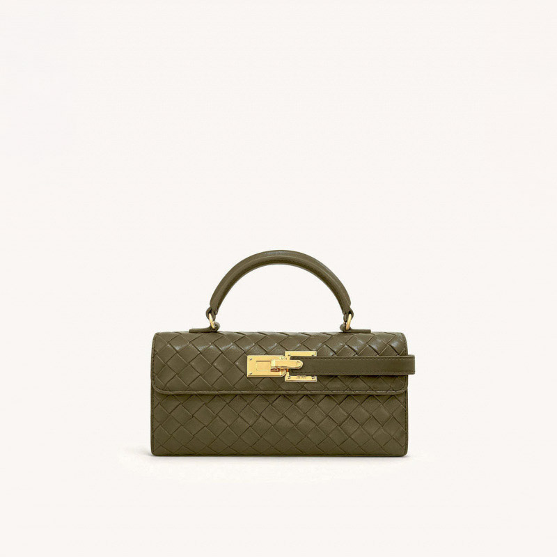 Sac à main en cuir véritable tissé pour femmes avec fermeture en or