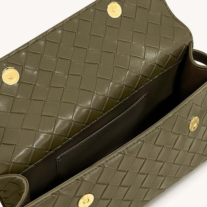 Sac à main en cuir véritable tissé pour femmes avec fermeture en or