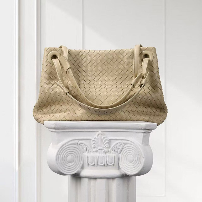 Women's Large Vintage Woven Lambskin Leather Shoulder Tote Bag