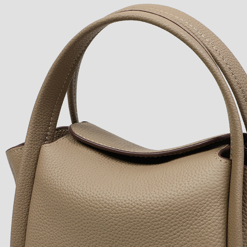 Women's Khaki Minimalist Split Leather Bucket Handbags