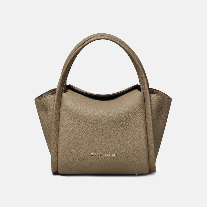 Women's Khaki Minimalist Split Leather Bucket Handbags