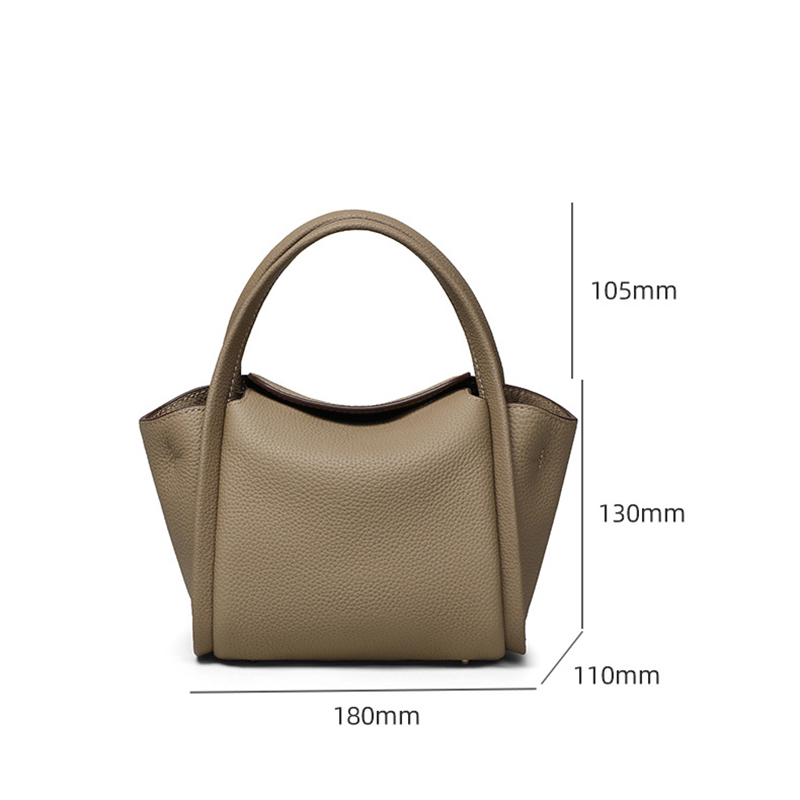 Women's Khaki Minimalist Split Leather Bucket Handbags