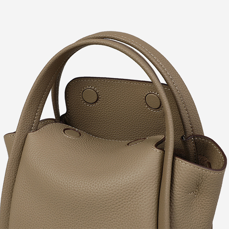 Women's Khaki Minimalist Split Leather Bucket Handbags