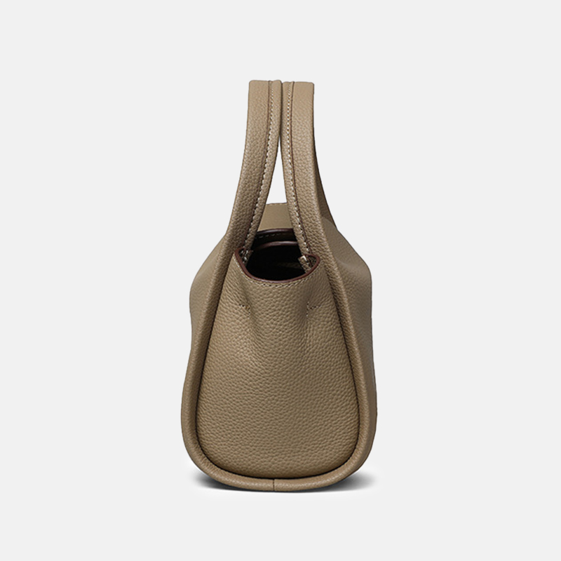 Women's Khaki Minimalist Split Leather Bucket Handbags