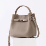 Women's Vintage Full-Grain Leather Crossbody Shoulder Bucket Handbag In Silver Hardware