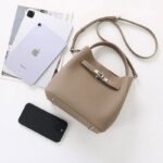 Women's Vintage Full-Grain Leather Crossbody Shoulder Bucket Handbag In Silver Hardware