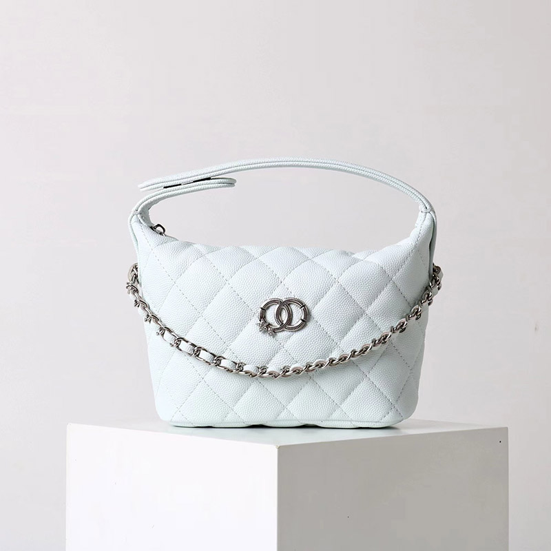 Damen Vintage gesteppt Top-Grain Leder Kette Crossbody Umhängetasche In Silber Hardware