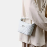 Damen Vintage gesteppt Top-Grain Leder Kette Crossbody Umhängetasche In Silber Hardware