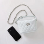 Damen Vintage gesteppt Top-Grain Leder Kette Crossbody Umhängetasche In Silber Hardware