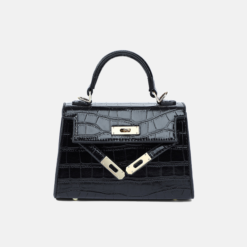 Women's Mini Crocodile Embossed Split Leather Crossbody Shoulder Top-Handle Bag In Gold Hardware