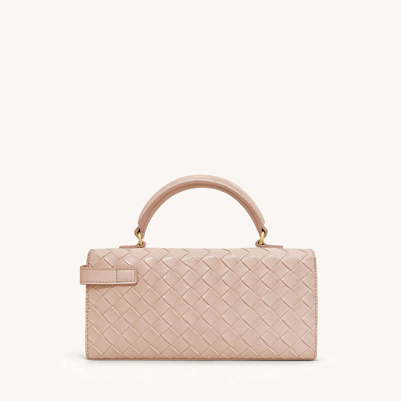 Sac à main en cuir véritable tissé pour femmes avec fermeture en or
