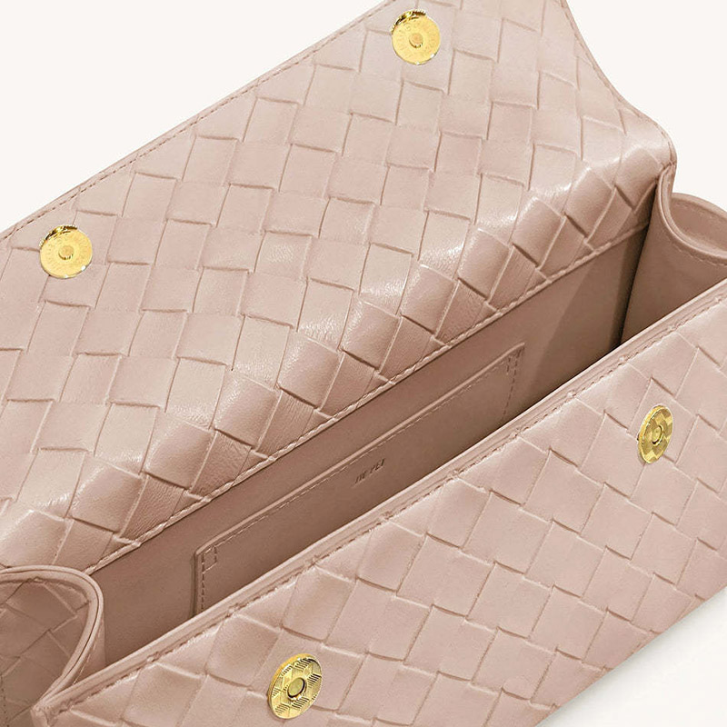 Sac à main en cuir véritable tissé pour femmes avec fermeture en or