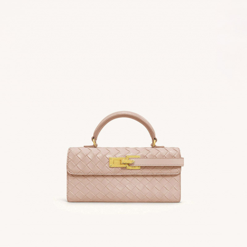 Sac à main en cuir véritable tissé pour femmes avec fermeture en or