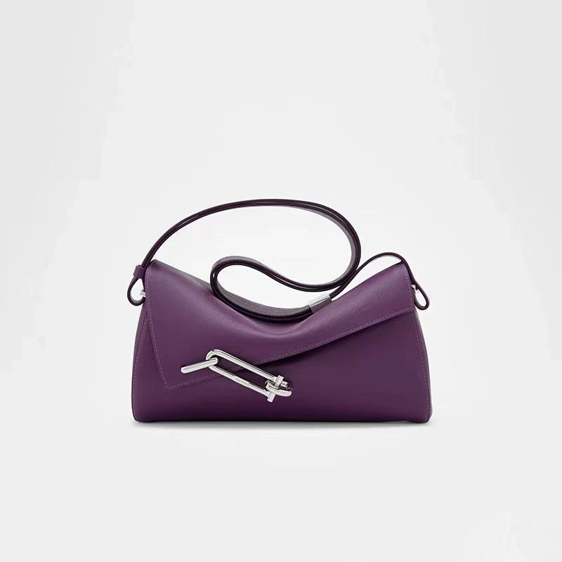 Damen Vintage Cowhide Leder Asymmetrische Klappe Crossbody Umhängetasche In Silber Schloss