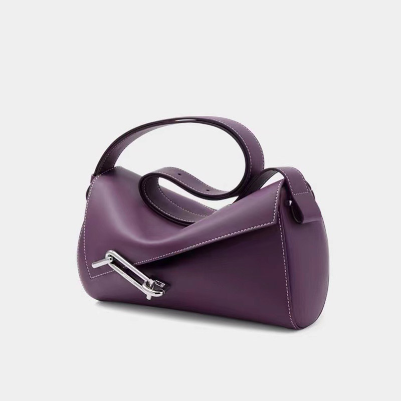 Damen Vintage Cowhide Leder Asymmetrische Klappe Crossbody Umhängetasche In Silber Schloss