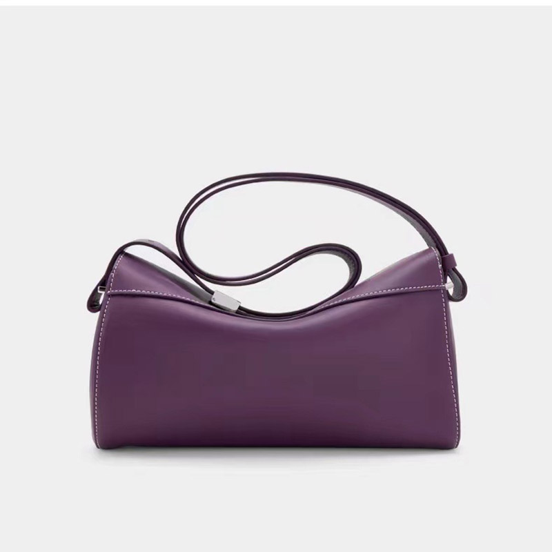 Damen Vintage Cowhide Leder Asymmetrische Klappe Crossbody Umhängetasche In Silber Schloss