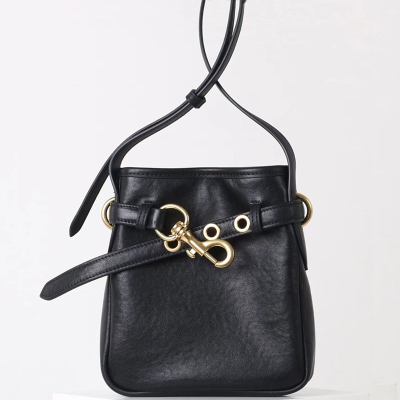 Women's Small Vintage Top-Grain Leather Buckle Crossbody  Shoulder Bag In Gold Hardware