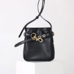 Women's Small Vintage Top-Grain Leather Buckle Crossbody  Shoulder Bag In Gold Hardware
