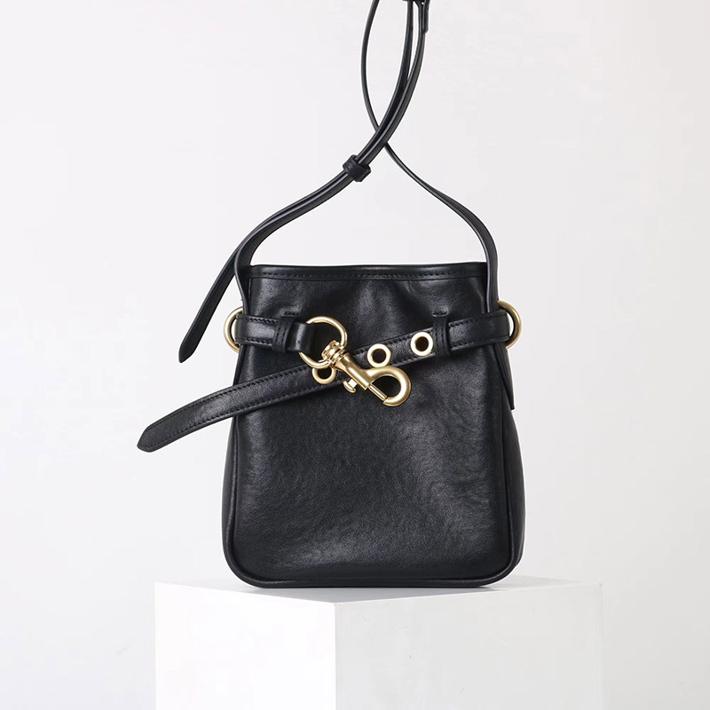 Women's Small Vintage Top-Grain Leather Buckle Crossbody  Shoulder Bag In Gold Hardware