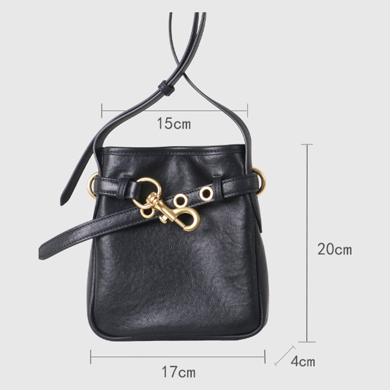 Women's Small Vintage Top-Grain Leather Buckle Crossbody  Shoulder Bag In Gold Hardware