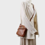 Women's Small Vintage Top-Grain Leather Buckle Crossbody  Shoulder Bag In Gold Hardware