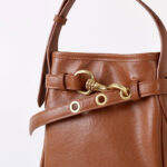 Women's Small Vintage Top-Grain Leather Buckle Crossbody  Shoulder Bag In Gold Hardware
