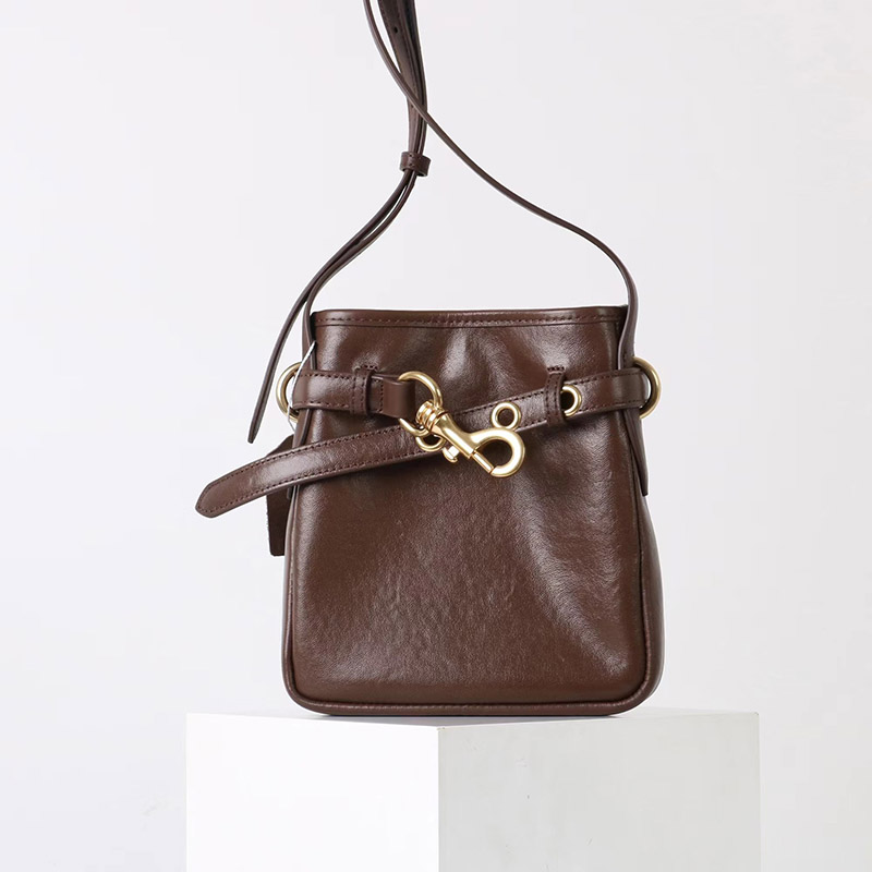 Women's Small Vintage Top-Grain Leather Buckle Crossbody  Shoulder Bag In Gold Hardware