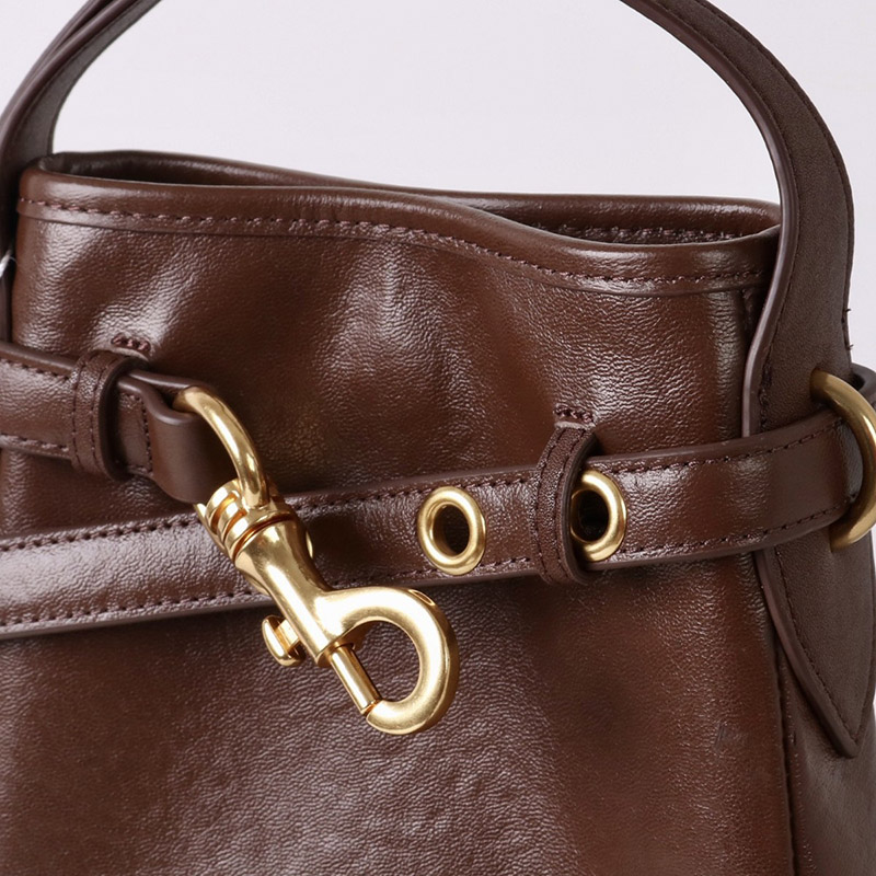 Women's Small Vintage Top-Grain Leather Buckle Crossbody  Shoulder Bag In Gold Hardware