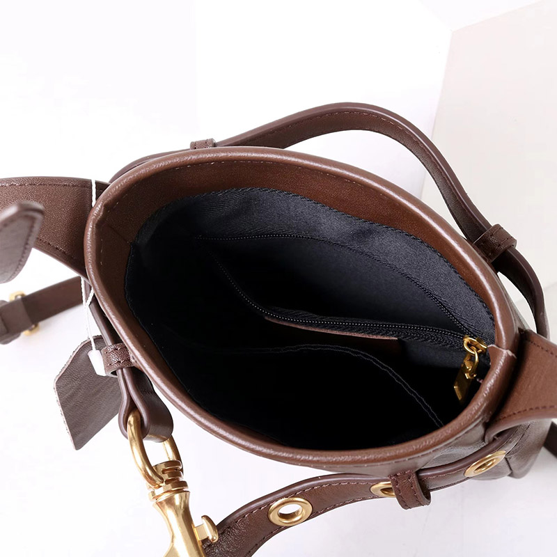Women's Small Vintage Top-Grain Leather Buckle Crossbody  Shoulder Bag In Gold Hardware