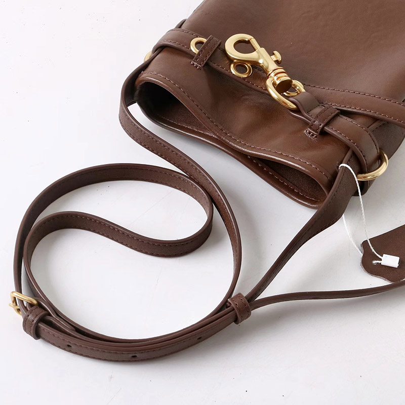 Women's Small Vintage Top-Grain Leather Buckle Crossbody  Shoulder Bag In Gold Hardware