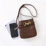 Women's Small Vintage Top-Grain Leather Buckle Crossbody  Shoulder Bag In Gold Hardware