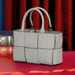 Petit sac fourre-tout à bandoulière en cuir d'autruche tissé pour femmes