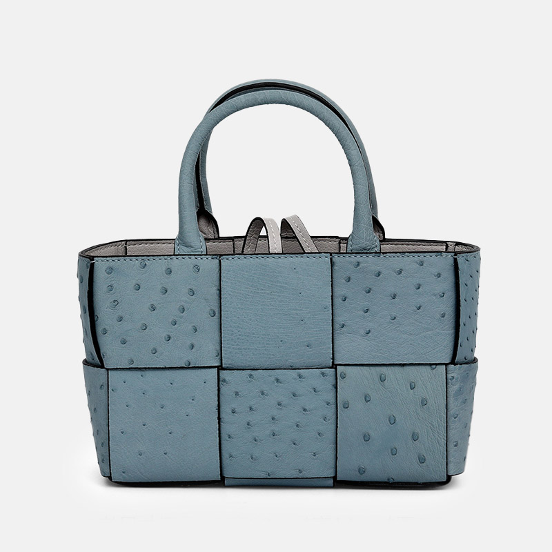 Petit sac fourre-tout à bandoulière en cuir d'autruche tissé pour femmes
