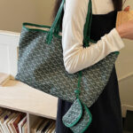 Fourre-tout en cuir fendu PVC Canvas imprimé géométrique pour femmes