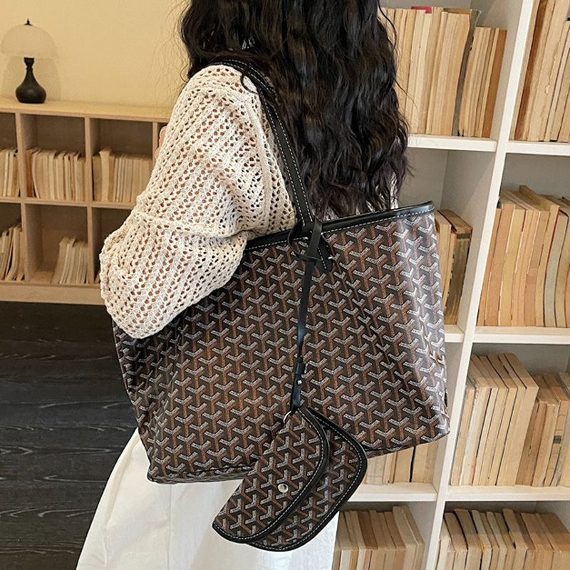 Fourre-tout en cuir fendu PVC Canvas imprimé géométrique pour femmes