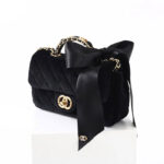 Sac à main Vintage en velours noir matelassé et en cuir avec chaîne sur le dessus en métal doré