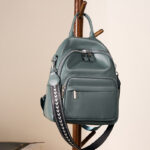 Sac à dos à fermeture éclair en cuir de grain supérieur bleu vintage pour femmes