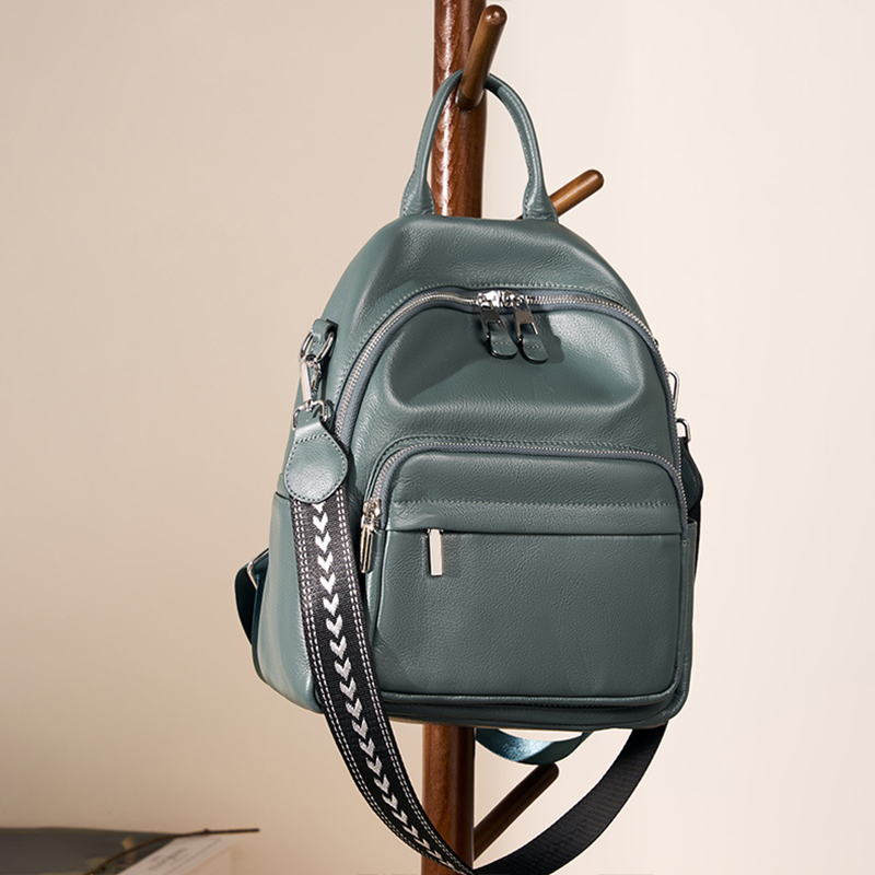Sac à dos à fermeture éclair en cuir de grain supérieur bleu vintage pour femmes