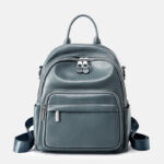 Sac à dos à fermeture éclair en cuir de grain supérieur bleu vintage pour femmes